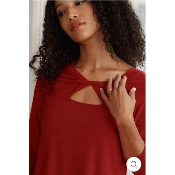 Sympli Red Twist Cut Out Neck Top Sz 10 Stretch 3/4 Sleeve Colorful Professional - Picture 2 of 11